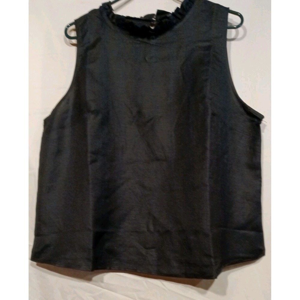 Lagenlook Linen Tank Ruffle Neckline Dark Fairy Size 2X Black NWTag